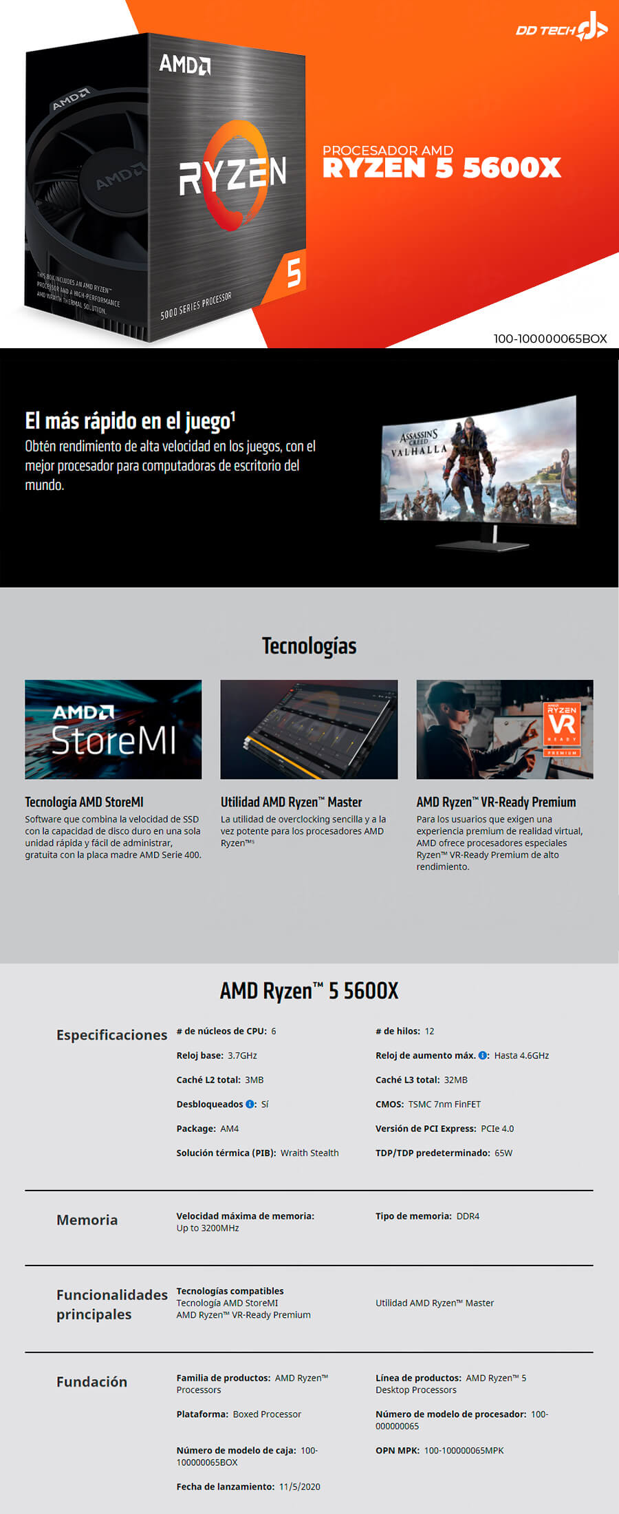 AMD Ryzen 5 5600X Wraith Stealth (3.7 GHz / 4.6 GHz) - Processeur