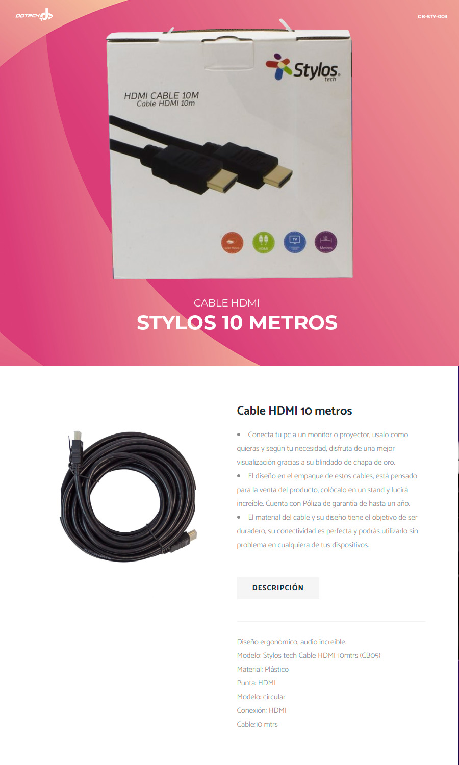 Cable HDMI Stylos Negro 2 metros, Cables