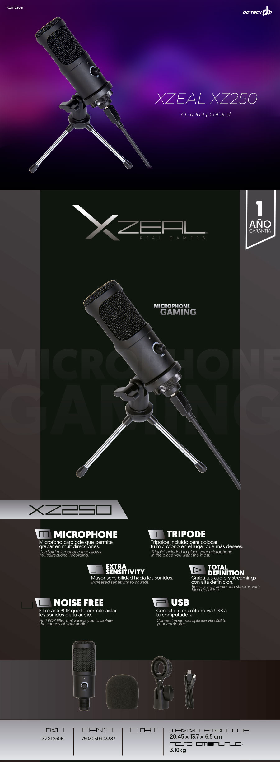 Micrófono Gamer Xzeal XZ250, Micrófonos Gamer