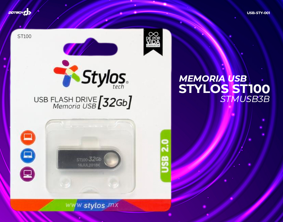 Memoria USB Stylos ST100 / 16GB / USB 2.0 / Plata / STUSB2B