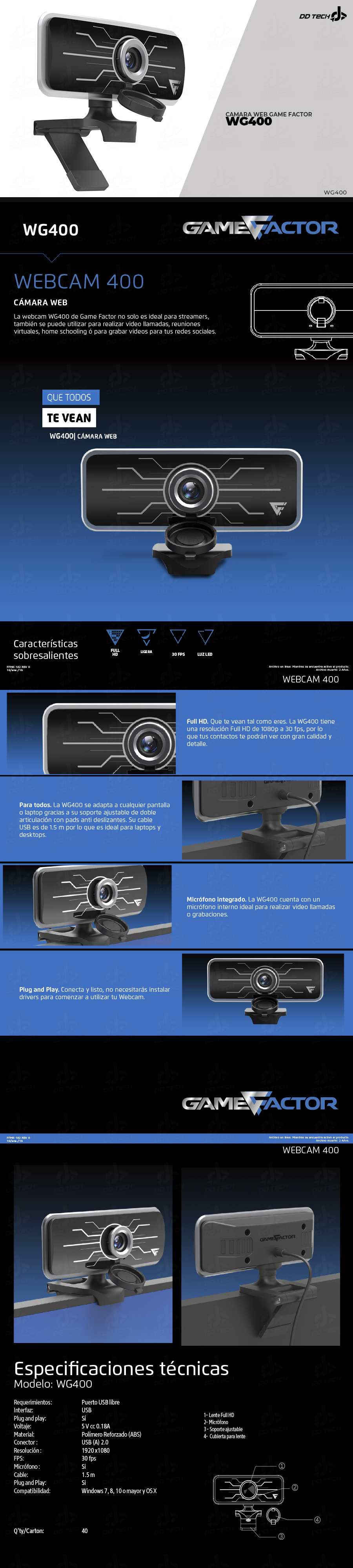Webcam VIBOX VW1 - 1080p 30fps - Plug & Play USB - Micro Avec Réduction De Bruit - Pour PC, Portable, Streaming