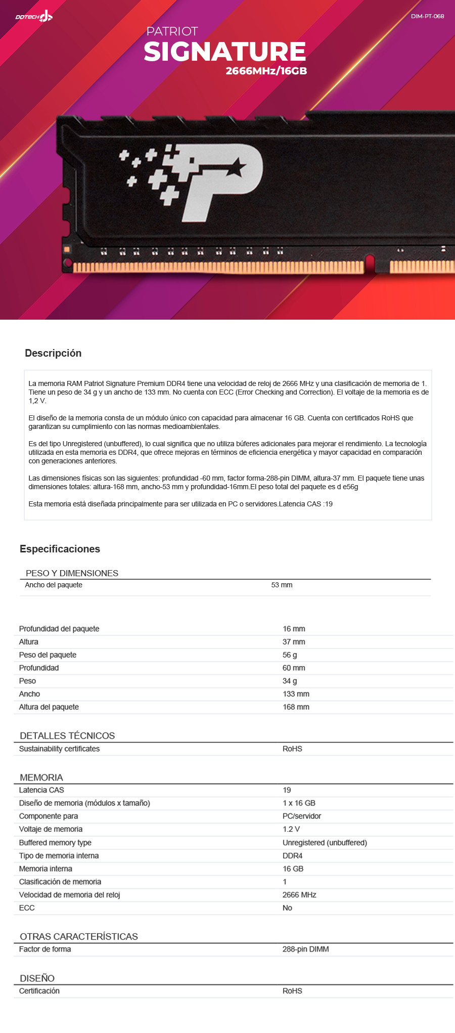 Line DDR5 Patriot Memory Serie Signature Kit De Memoria DDR4 2666