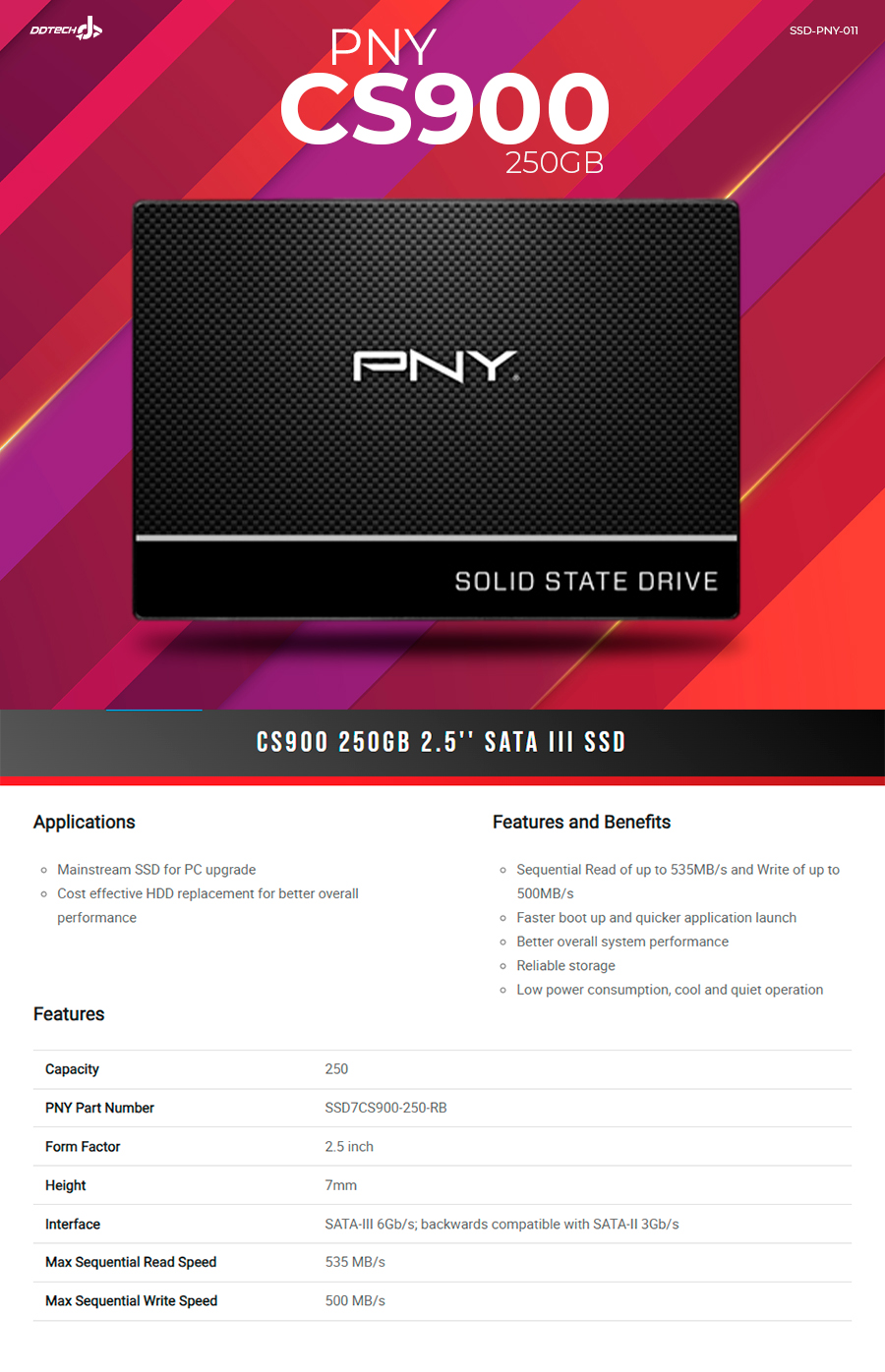 SSD PNY CS900 250GB SATA