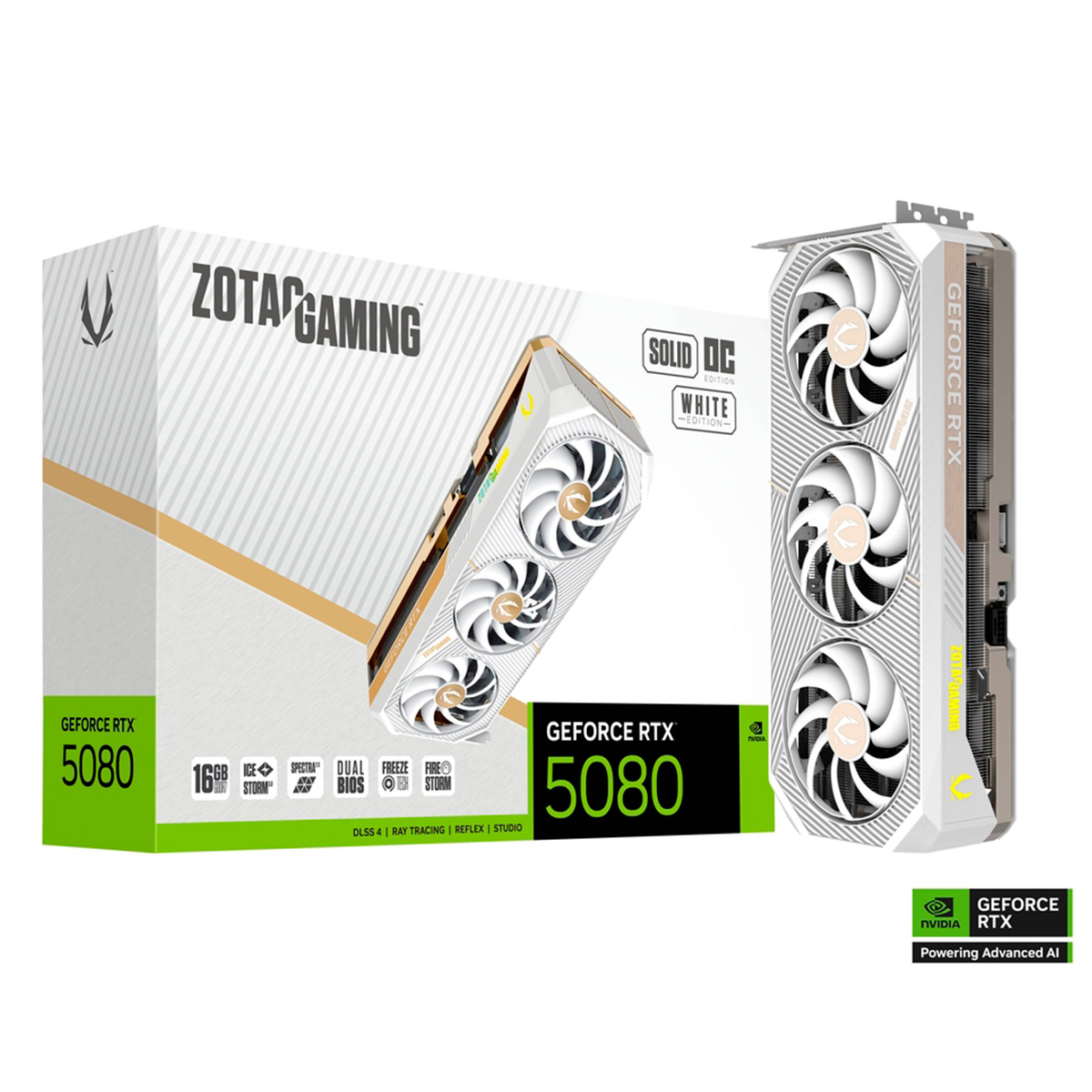 Tarjeta de video ZOTAC NVIDIA GeForce RTX 5080 / Solid OC / WHITE / 16GB GDDR7 / PCI Express 5.0 x16 / ZT-B50800Q-10P / Gratis juego DOOM DA/ LIQUIDACION