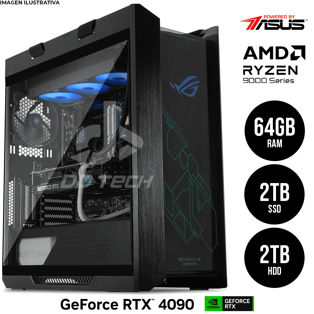 Computadora PRIDE GAMING PBA SKUNK / NVIDIA GeForce RTX 4090 / AMD RYZEN 7 9800X3D / 64GB RAM / 2TB SSD M.2 NVMe / 2TB HDD / ENF. LIQ. 360MM RGB / 1000W 80+ GOLD / INCLUYE WIFI Y BT