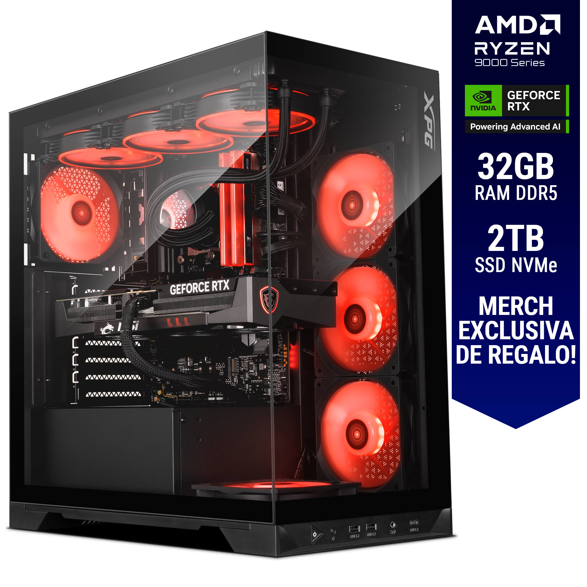 Computadora ULTIMATE PC DOMINATOR / POWERED BY XPG / RTX 5080 16GB GDDR7 / AMD Ryzen 7 9800X3D / 32GB RAM DDR5 / 2TB SSD M.2 PCIe Gen4 / 1000W 80+ GOLD / WiFi y Bluetooth / Licencia Windows 11 de regalo / XPGULT