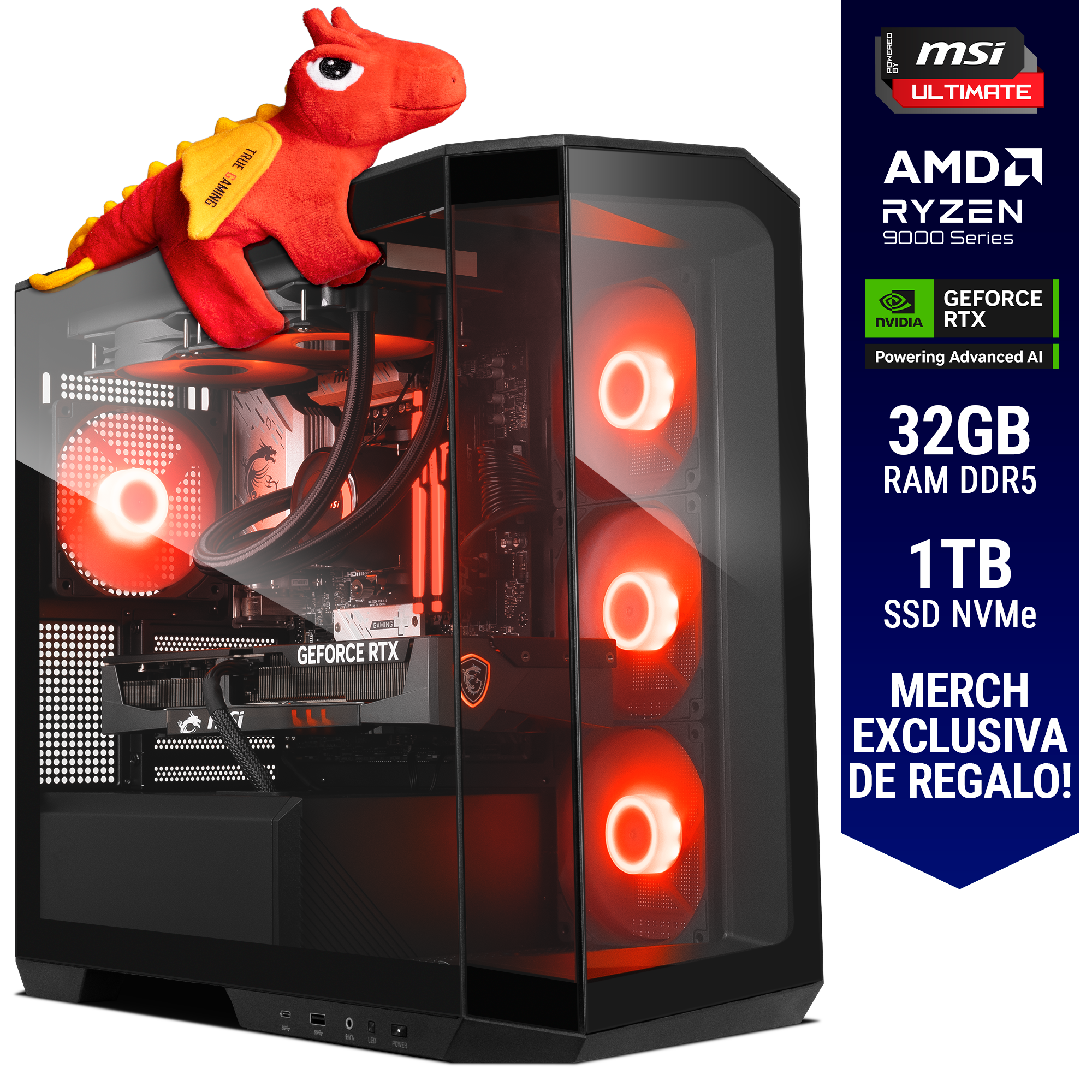 Computadora ULTIMATE PC CRUSADER / POWERED BY MSI / RTX 5070 12GB GDDR7 / AMD Ryzen 5 9600X / 32GB RAM DDR5 / 1TB SSD M.2 PCIe Gen4 / 750W 80+ GOLD / WiFi y Bluetooth / Licencia Windows 11 de regalo / MSIULT