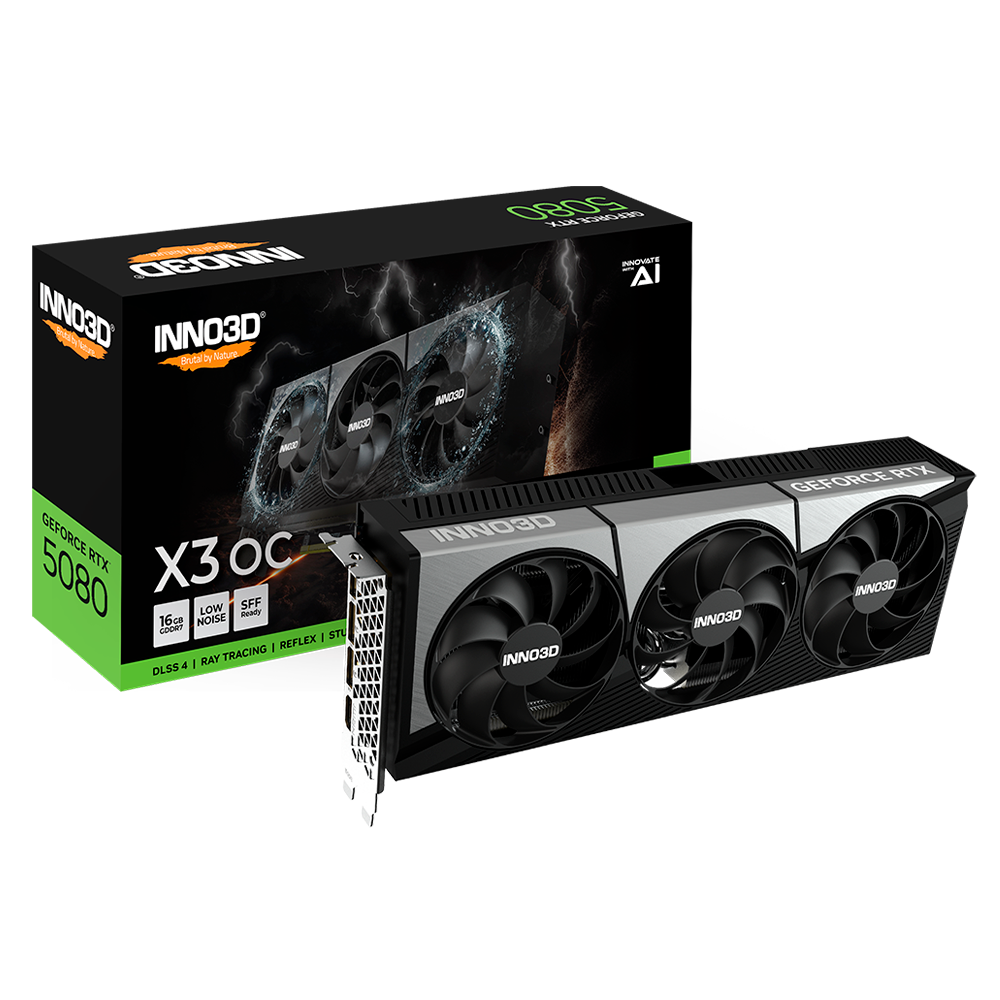 Tarjeta de Video INNO3D NVIDIA GeForce RTX 5080 X3 OC Edition / 16GB GDDR7 / DisplayPort x3 / HDMI / Black / N50803-16D7X-17603930