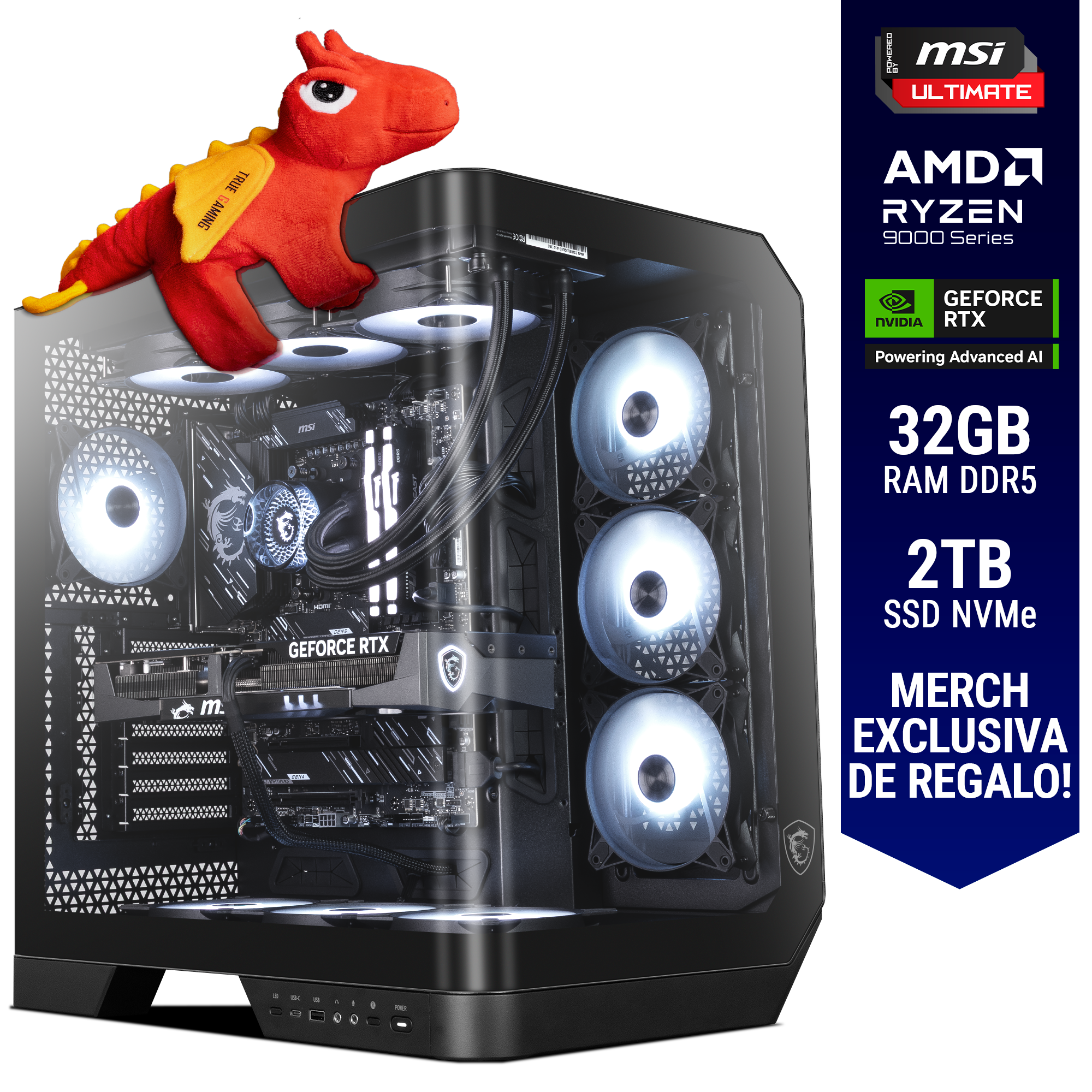 Computadora ULTIMATE PC INQUISITOR / POWERED BY MSI / RTX 5070 Ti 16GB GDDR7 / AMD Ryzen 7 9700X / 32GB RAM DDR5 / 2TB SSD M.2 PCIe Gen4 / 850W 80+ GOLD / WiFi y Bluetooth / Licencia Windows 11 de regalo / MSIULT