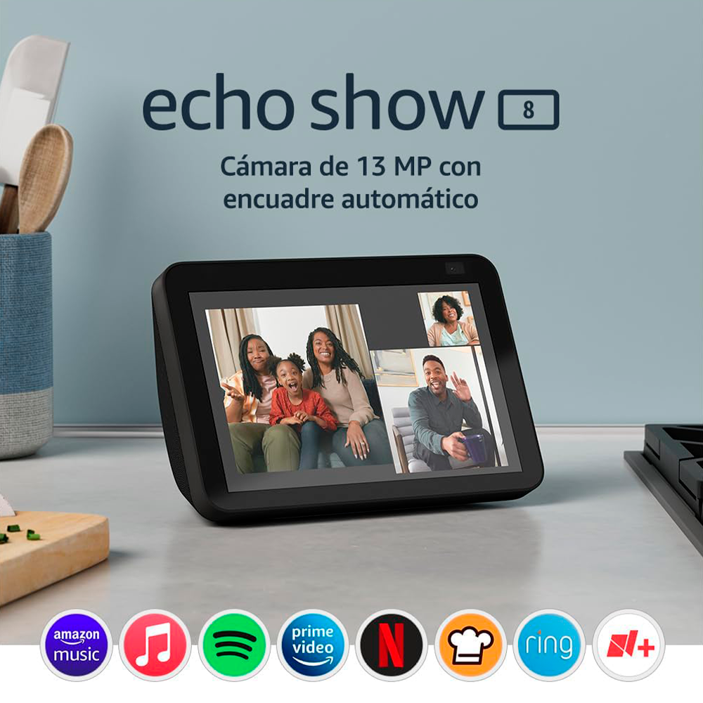 Echo Show 8 / Pantalla inteligente HD con Alexa y cámara de 13 MP / Negra /  A8H3N2