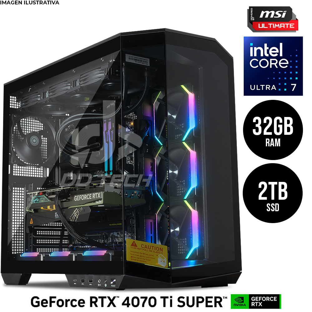 Computadora PRIDE MSI STALKER / RTX 4070Ti SUPER 16GB / INTEL CORE ULTRA 7 265K / 32GB RAM / 2TB SSD M.2 PCIe / 850W 80+ GOLD