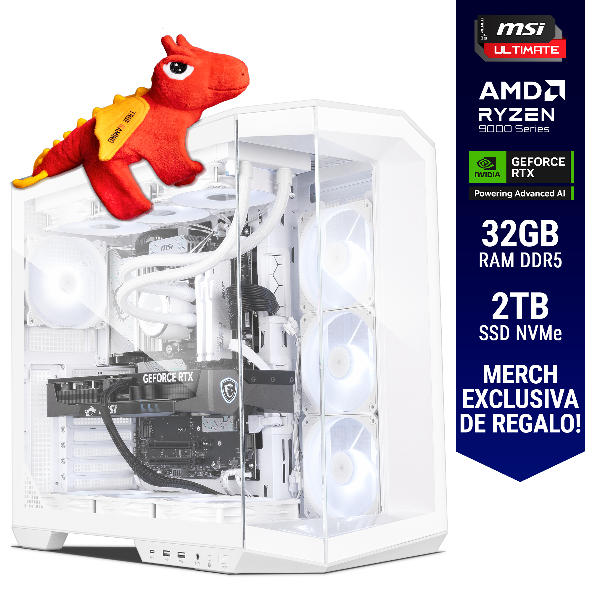 Computadora ULTIMATE PC ASCENDANT / POWERED BY MSI / RTX 5070 Ti 16GB GDDR7 / AMD Ryzen 7 9700X / 32GB RAM DDR5 / 2TB SSD M.2 PCIe Gen4 / 850W 80+ GOLD / WiFi y Bluetooth / Licencia Windows 11 de regalo / MSIULT