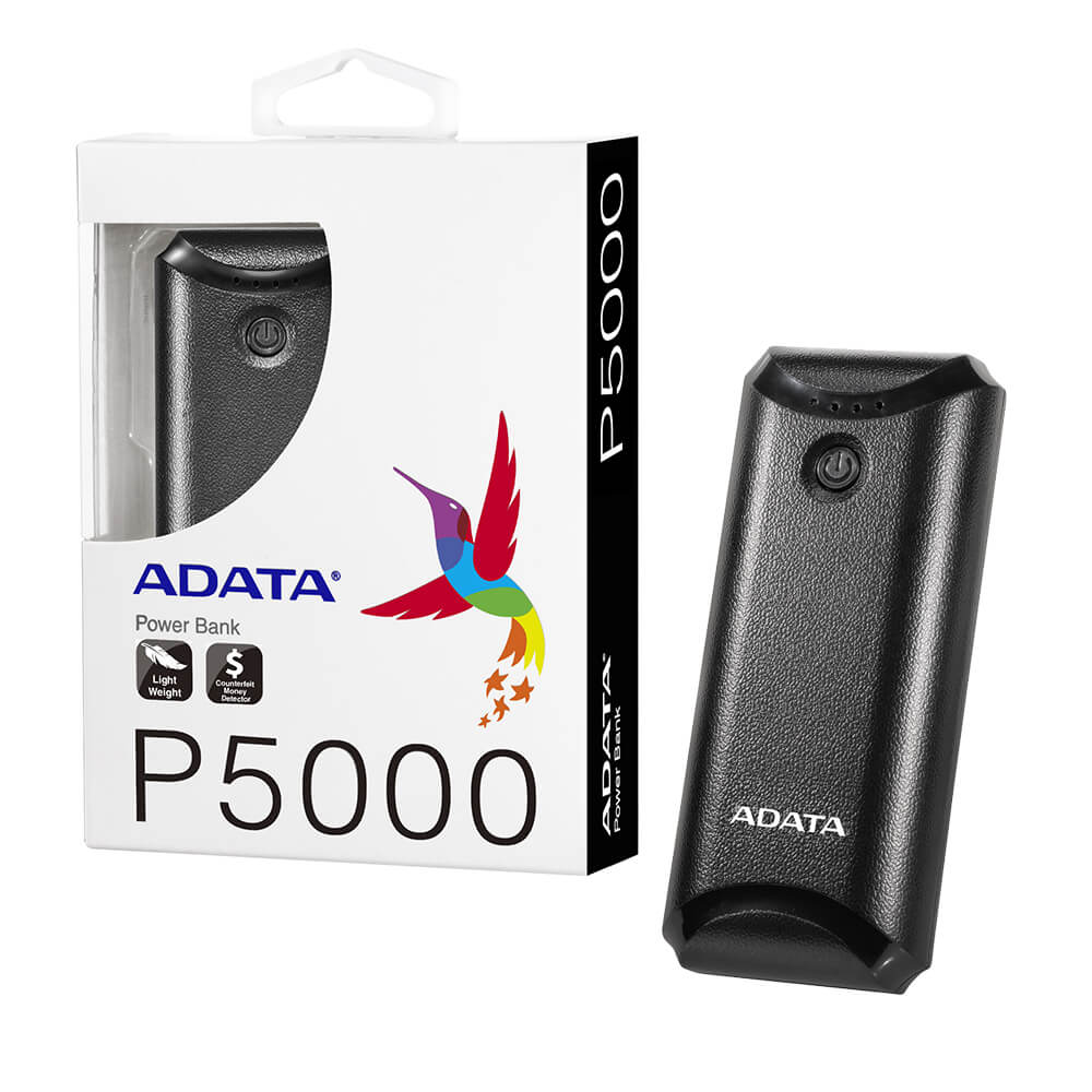 Bateria Portatil / Power Bank 5000mAh Adata P5000 USB Negro /  AP5000-USBA-CBK