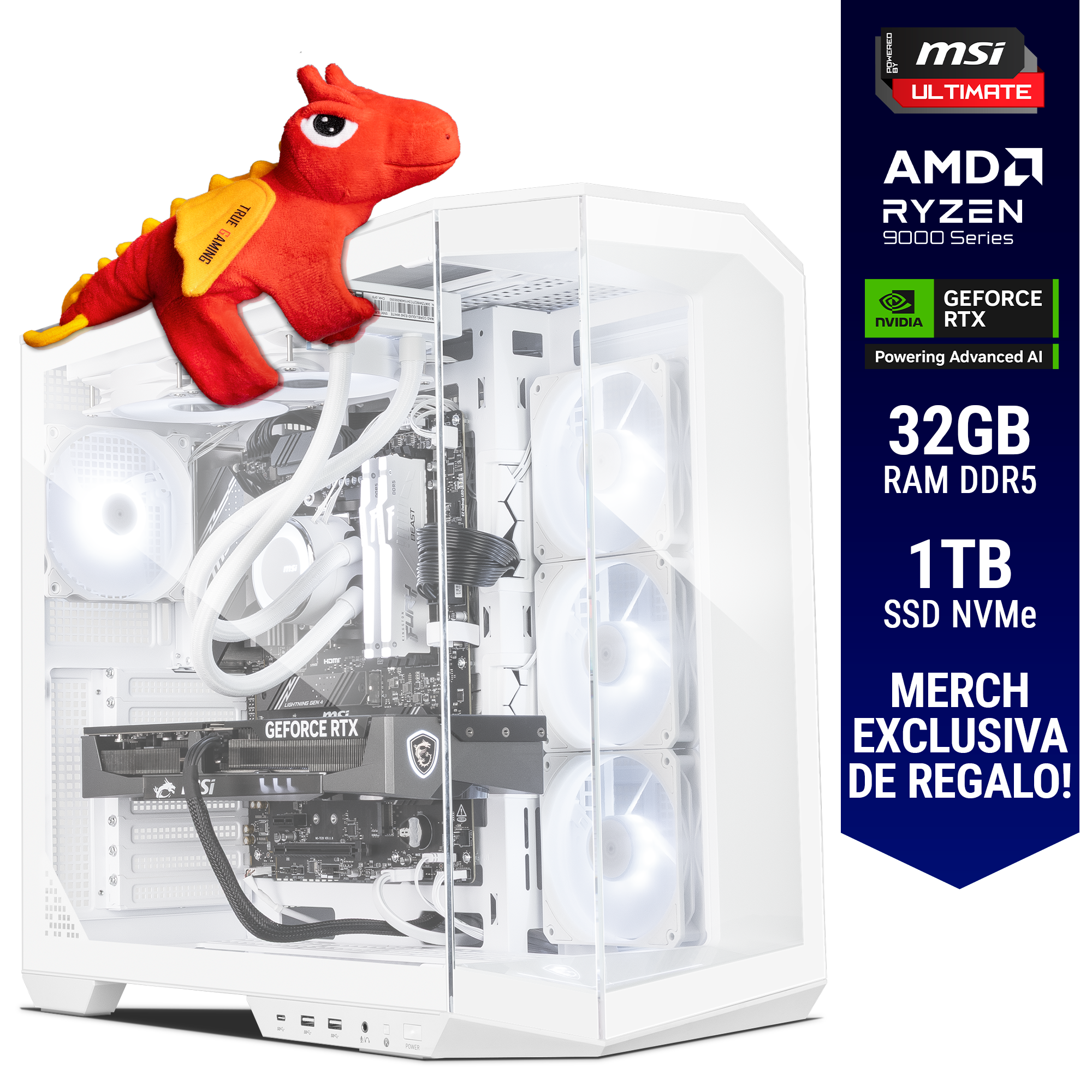 Computadora ULTIMATE PC TEMPLAR / POWERED BY MSI / RTX 5070 12GB GDDR7 / AMD Ryzen 5 9600X / 32GB RAM DDR5 / 1TB SSD M.2 PCIe Gen4 / 850W 80+ GOLD / WiFi y Bluetooth / Licencia Windows 11 de regalo / MSIULT
