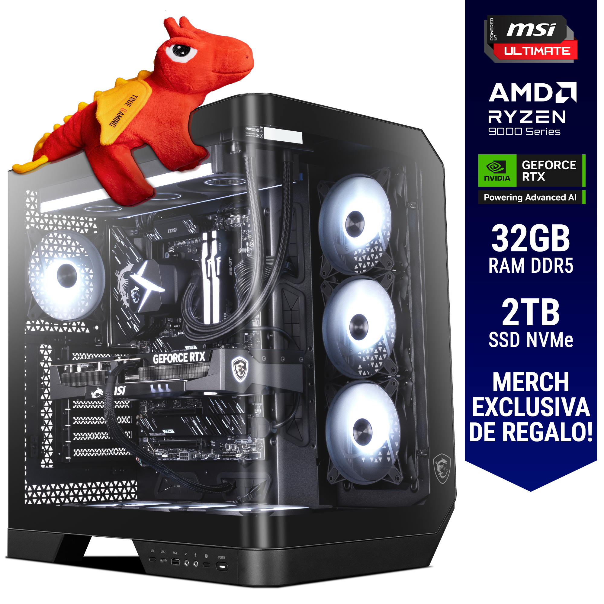 Computadora ULTIMATE PC INQUISITOR X / POWERED BY MSI / RTX 5070 Ti 16GB GDDR7 / AMD Ryzen 7 9800X3D / 32GB RAM DDR5 / 2TB SSD M.2 PCIe Gen4 / 850W 80+ GOLD / WiFi y Bluetooth / Licencia Windows 11 de regalo / MSIULT / Gratis juego DOOM DA