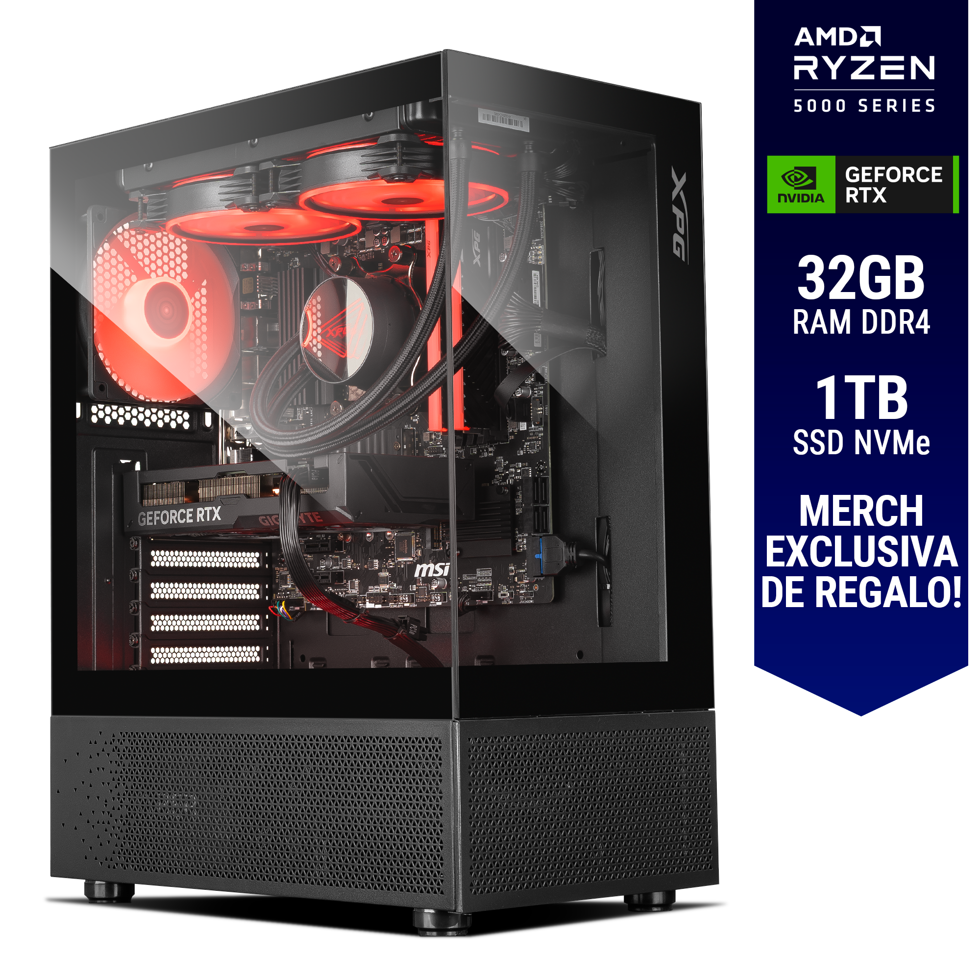 Computadora ULTIMATE PC GLADIATOR / POWERED BY XPG / RTX 4060 Ti 8GB / AMD Ryzen 7 5700X / 32GB RAM / 1TB SSD M.2 PCIe Gen4 / 650W 80+ GOLD / WiFi y Bluetooth / Licencia Windows 11 de regalo / XPGULT