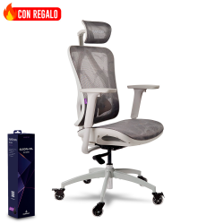 Silla Gamer Munfrost Nexus / Color Gris con Blanco / Reclinable /Con Soporte Lumbar / Hasta 180kg / Ruedas Tipo Patín / Pistón Clase 4 / Gratis! Mousepad Europa XXL