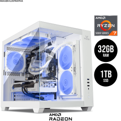 Computadora PRIDE FACTOR WHITE / AMD Ryzen 7 5700X / RX 9070 XT / 32GB RAM / 1TB M.2 / Enfriamiento Líquido 240mm / 750W 80+ GOLD / INCLUYE WIFI