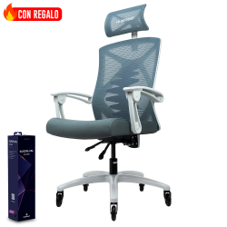 Silla Gamer Munfrost Nova / Color Gris con Blanco / Reclinable /Con Soporte Lumbar / Hasta 180kg / Ruedas Tipo Patín / MFMSIL1W / Gratis! Mousepad Europa XXL