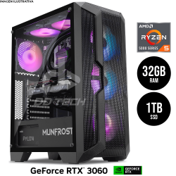 Computadora PRIDE GAMING FERRET PRO / AMD Ryzen 5 5500 / RTX 3060 12GB / 32GB RAM / 1TB SSD / ENFRIAMIENTO LIQUIDO RGB / 650W 80+ BRONZE / INCLUYE WIFI